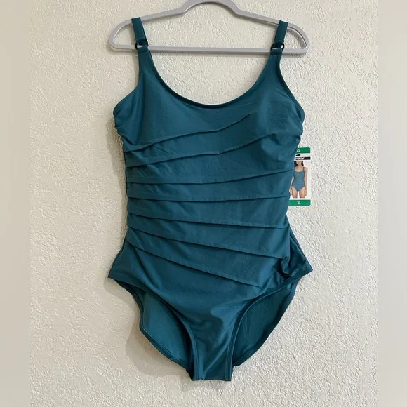DKNY Teal Ruched One Piece Swimsuit Size XL - Picture 4 of 16